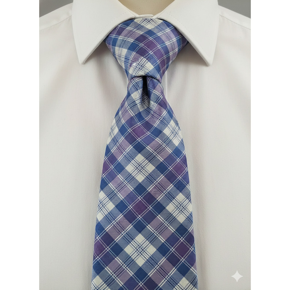 Nautica purple blue white plaid silk tie - 59"